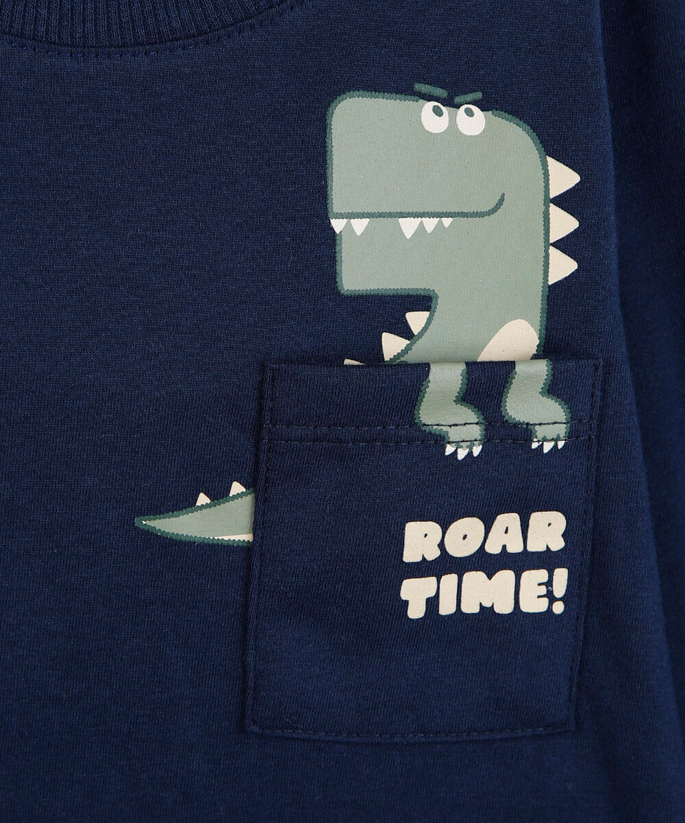 camiseta infantil de algodão manga longa dino  azul