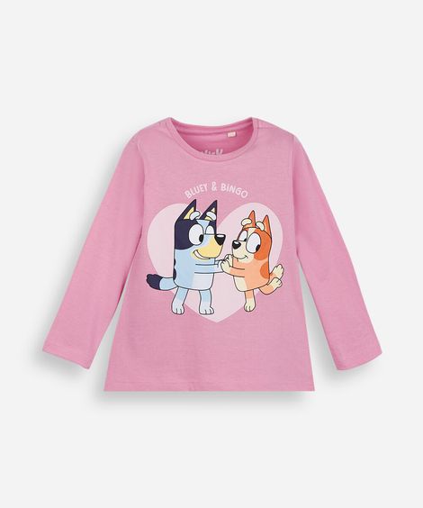 blusa infantil de algodão manga longa bluey rosa