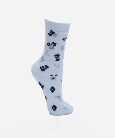 meia cano alto floral azul