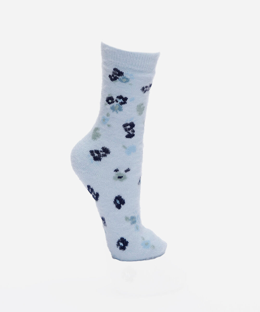 meia cano alto floral azul