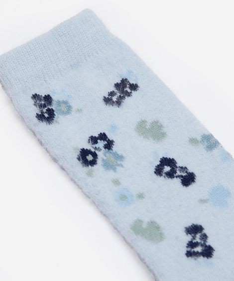 meia cano alto floral azul