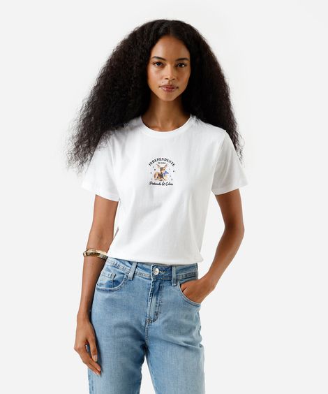 camiseta feminina de algodão estampada off white