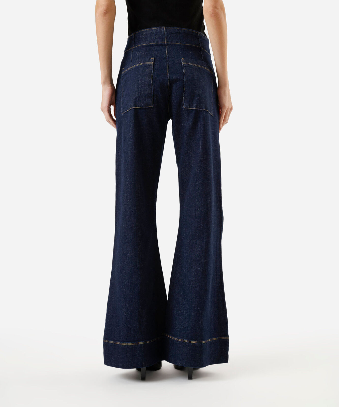 calça flare feminina jeans com nervura cintura alta azul