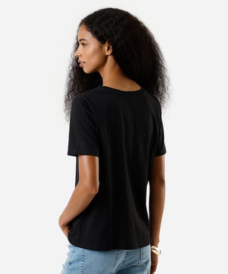 camiseta feminina de algodão gato preta