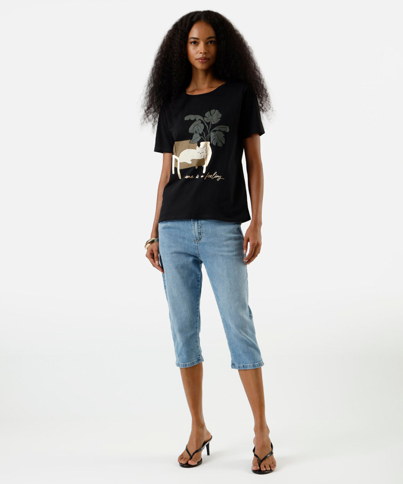 camiseta feminina de algodão gato preta