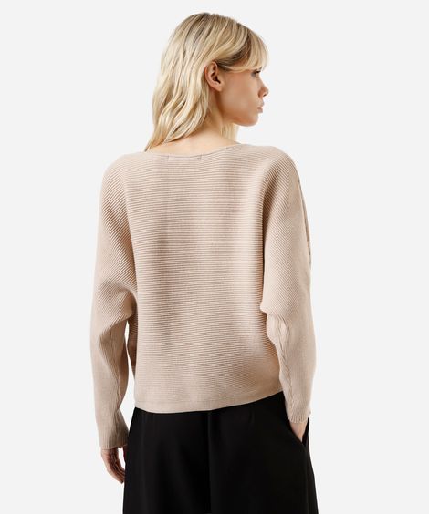 suéter amplo feminino de tricot canelado bege