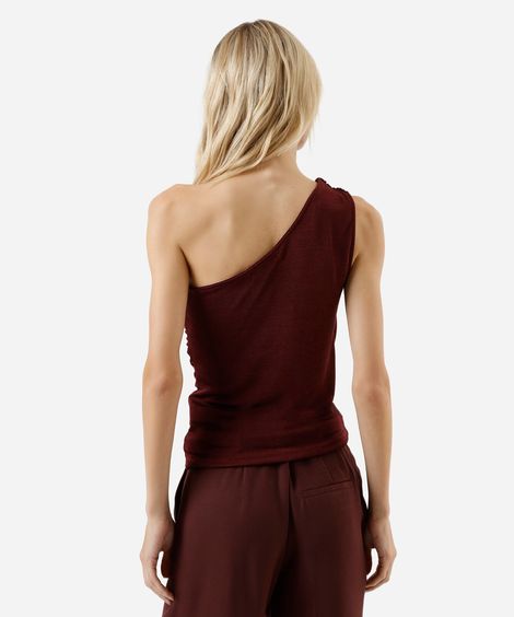 blusa ombro único feminina franzida acetinada vinho