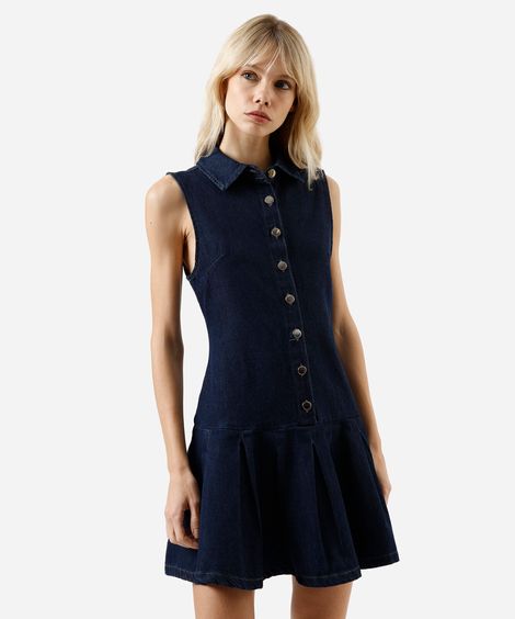 vestido curto feminino jeans com pregas azul