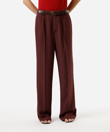 calça wide leg de alfaiataria feminina cintura alta - vinho
