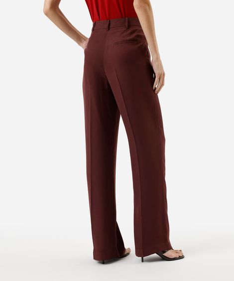 calça wide leg de alfaiataria feminina cintura alta - vinho