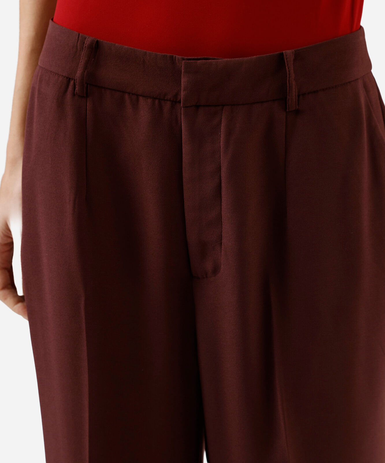 calça wide leg de alfaiataria feminina cintura alta - vinho