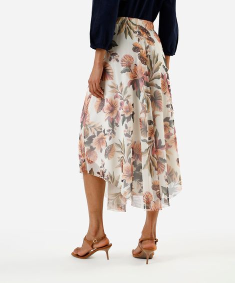 saia midi feminina de tule floral amarela