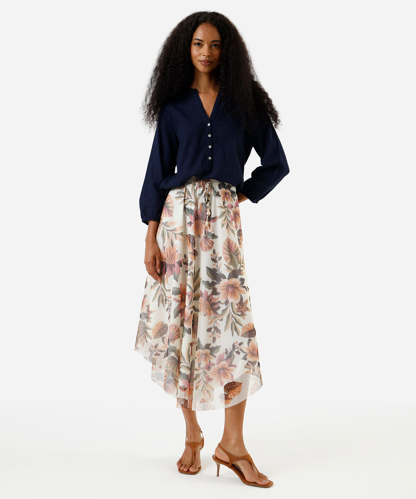 saia midi feminina de tule floral amarela