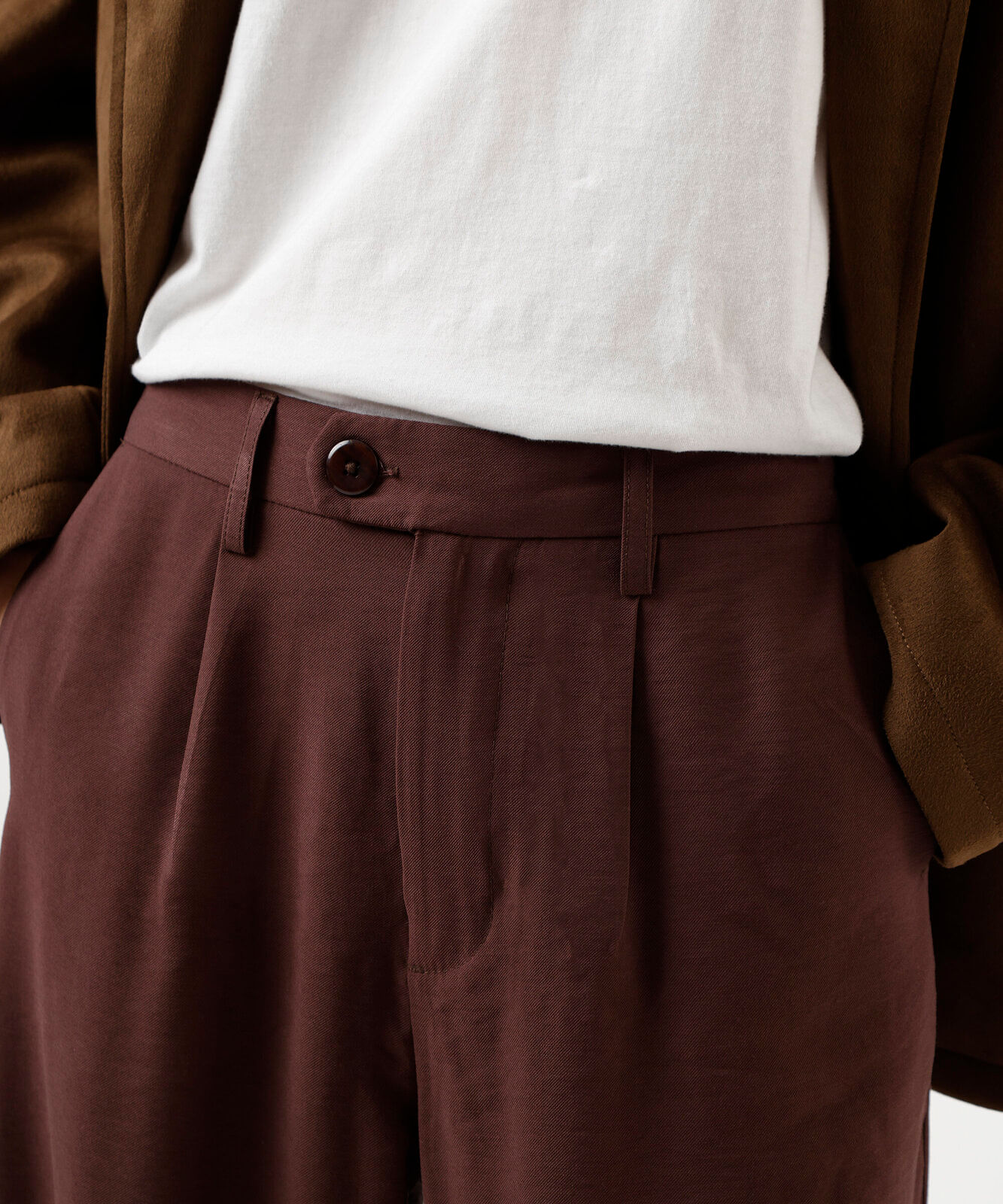 calça wide leg feminina com viscose cós elástico marrom