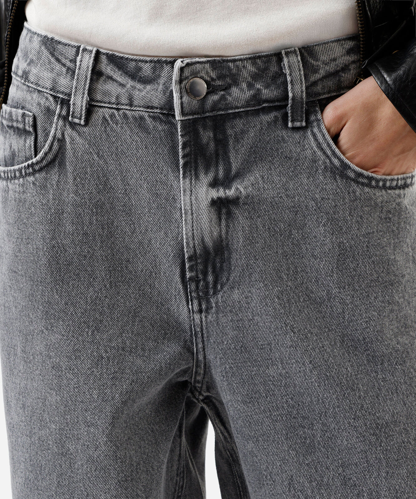 calça wide leg feminina jeans com recorte cintura baixa cinza