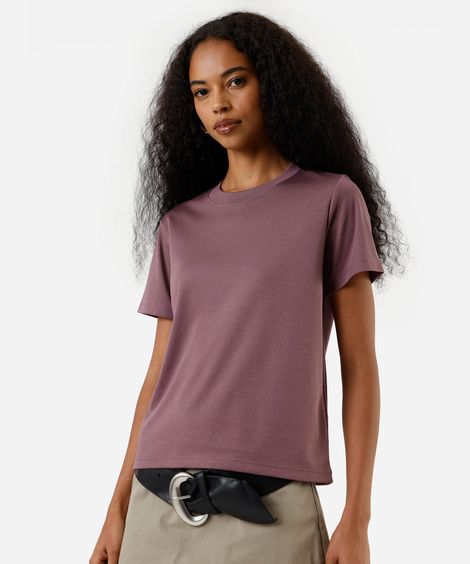 camiseta slim feminina de algodão peruano manga curta básica rosa