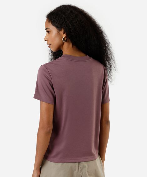 camiseta slim feminina de algodão peruano manga curta básica rosa