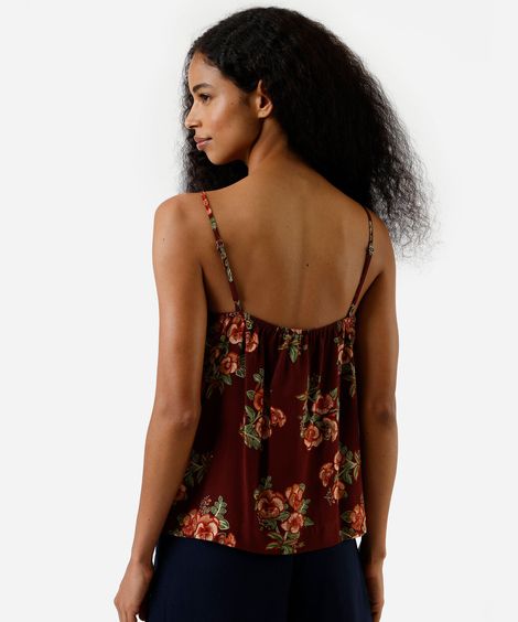 regata alça fina feminina de viscose decote  v floral vinho