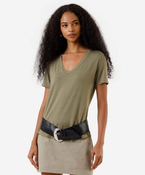 camiseta básica manga curta decote v verde