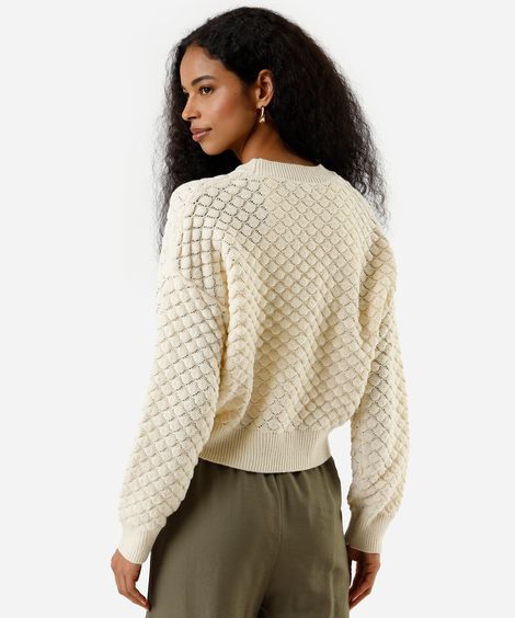 cardigan feminino de tricot texturizado off white