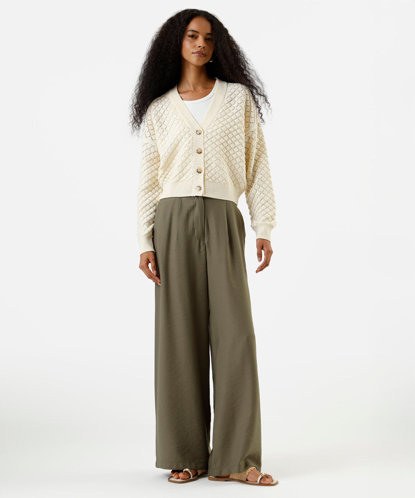cardigan feminino de tricot texturizado off white
