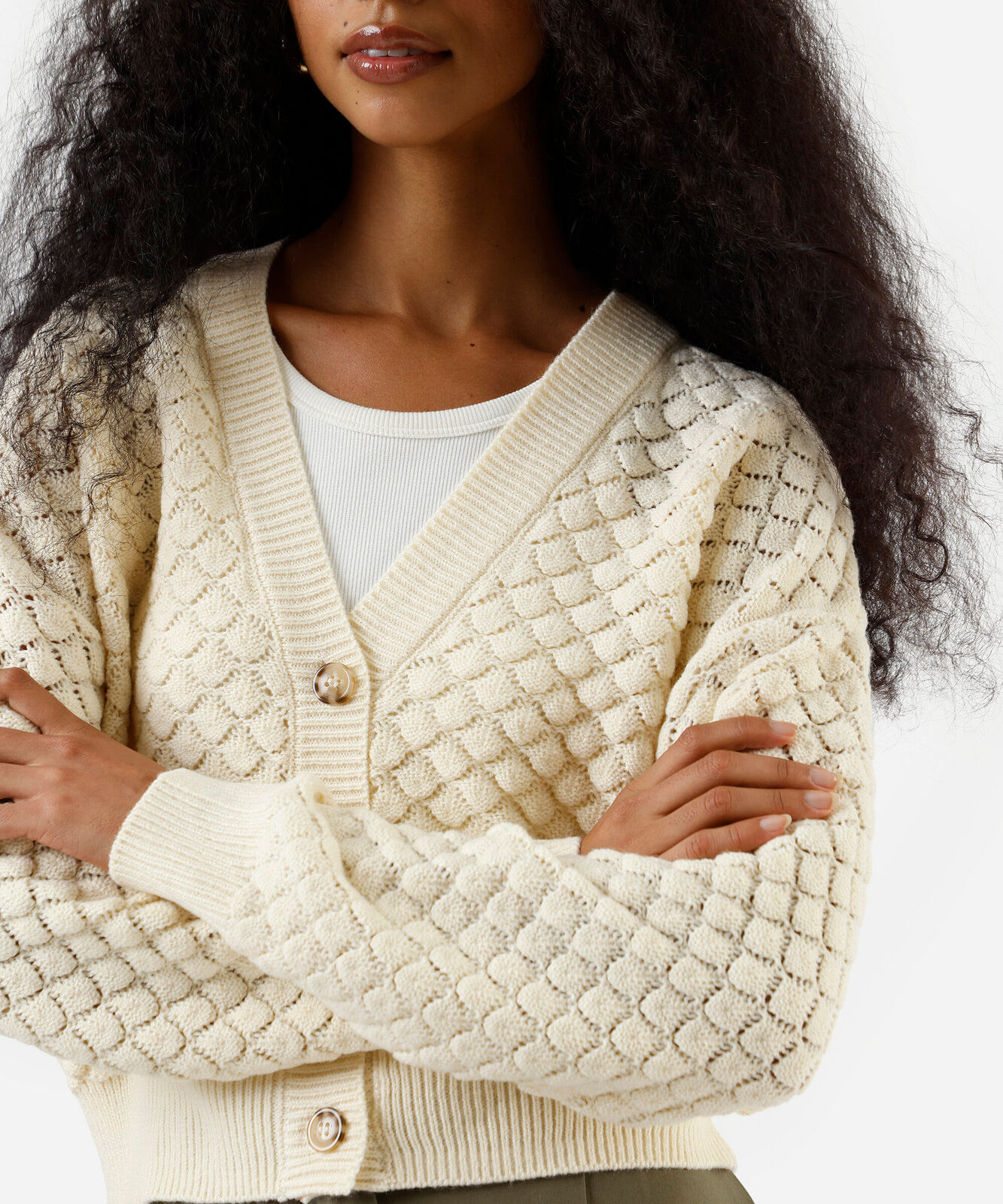 cardigan feminino de tricot texturizado off white