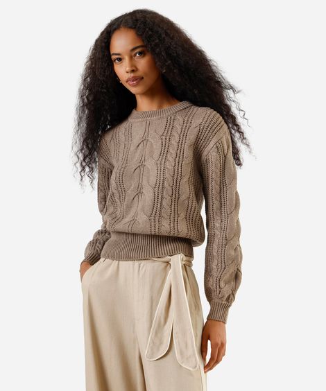 suéter feminino de tricot texturizado cinza