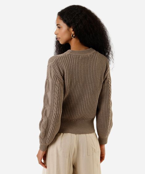 suéter feminino de tricot texturizado cinza