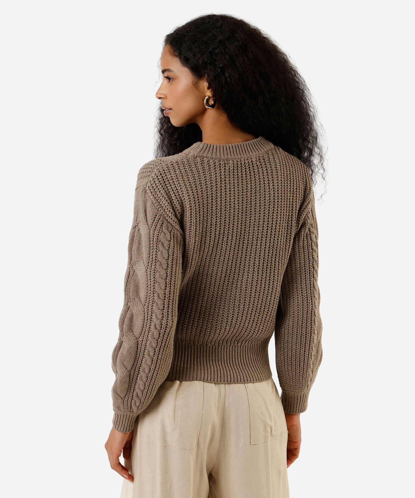 suéter feminino de tricot texturizado cinza