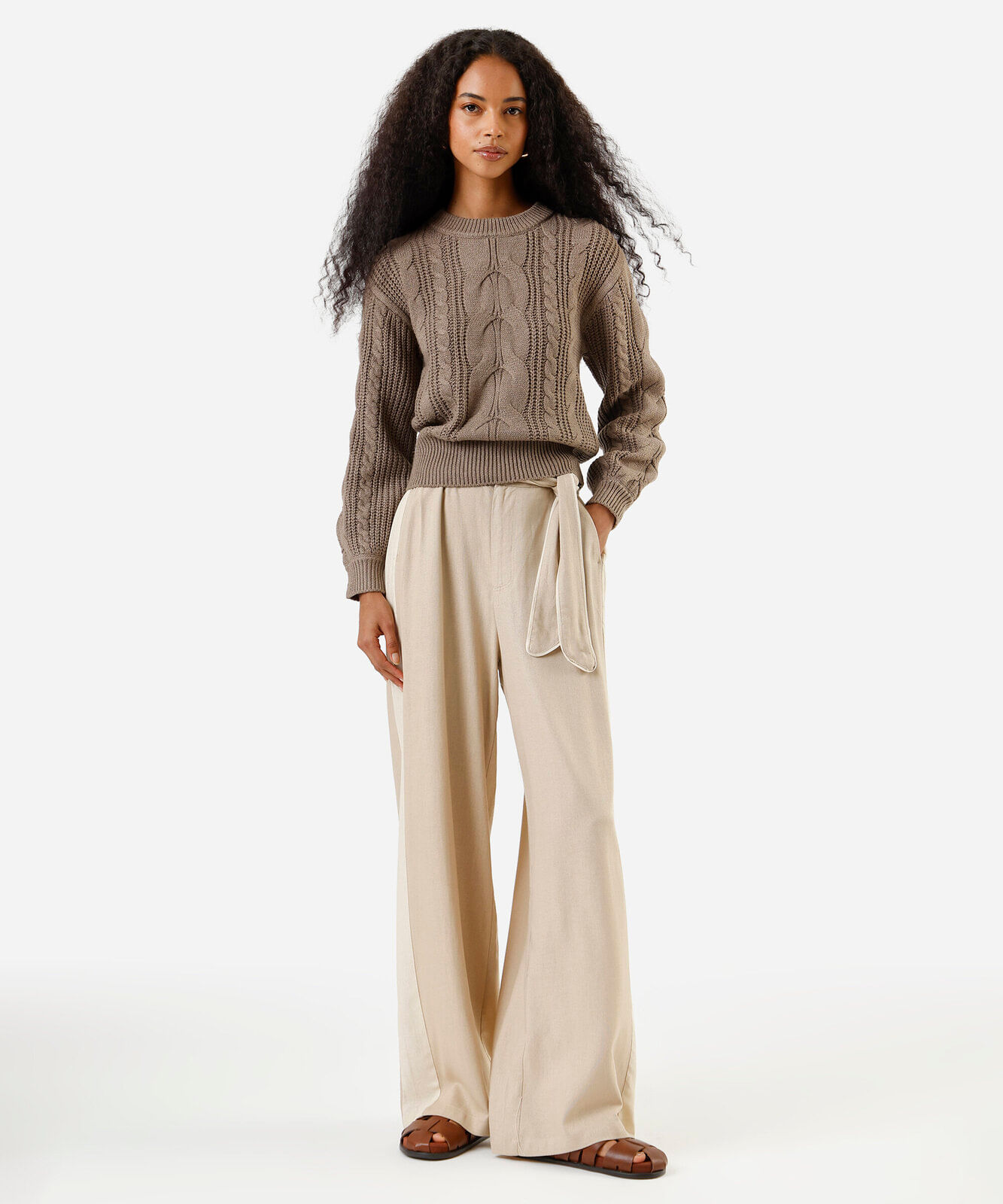 suéter feminino de tricot texturizado cinza