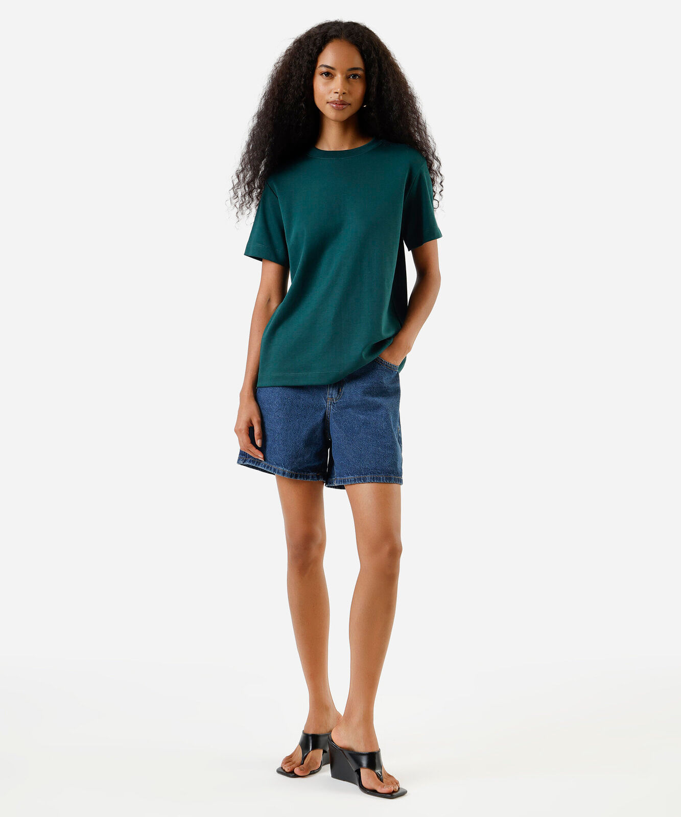 camiseta básica feminina de algodão peruano verde