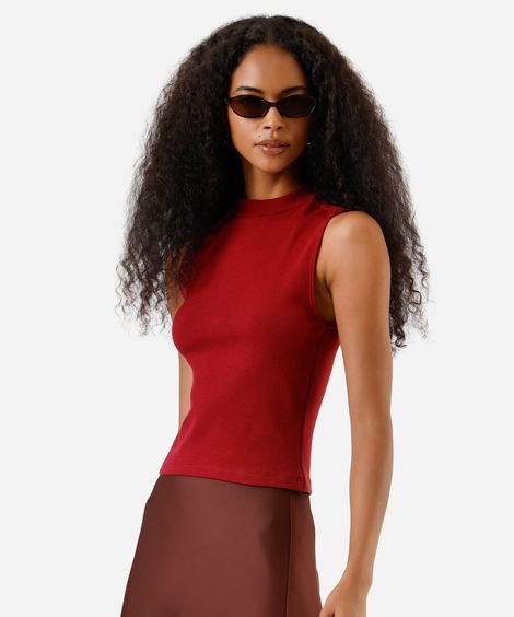 regata feminina de algodão básica gola alta vermelha
