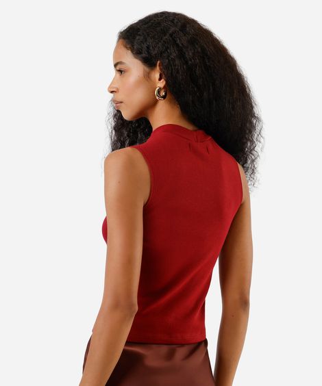 regata feminina de algodão básica gola alta vermelha