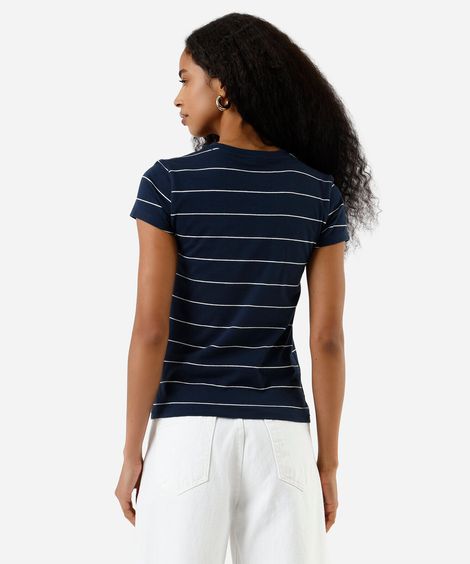blusa baby look feminina de algodão listrada azul