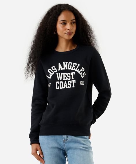 blusão feminino de moletom estampado preto