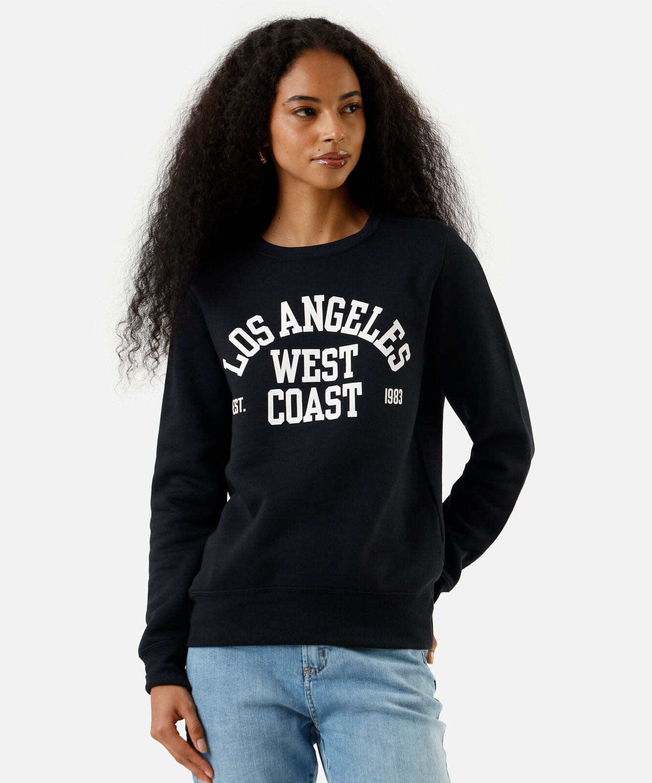 blusão feminino de moletom estampado preto