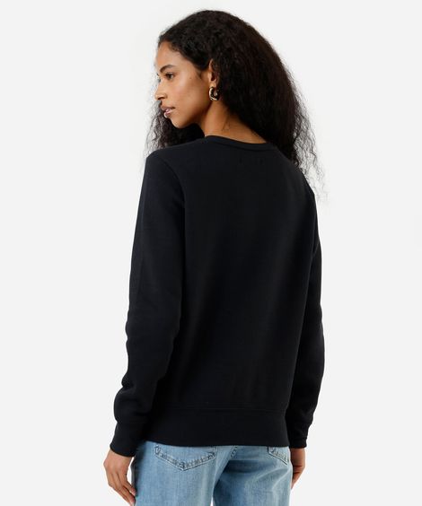 blusão feminino de moletom estampado preto