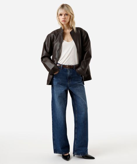 calça wide leg feminina jeans cintura média azul