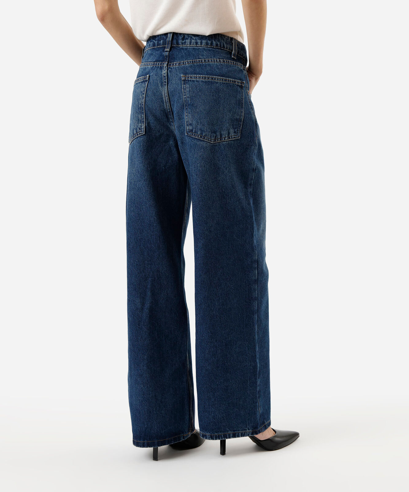 calça wide leg feminina jeans cintura média azul