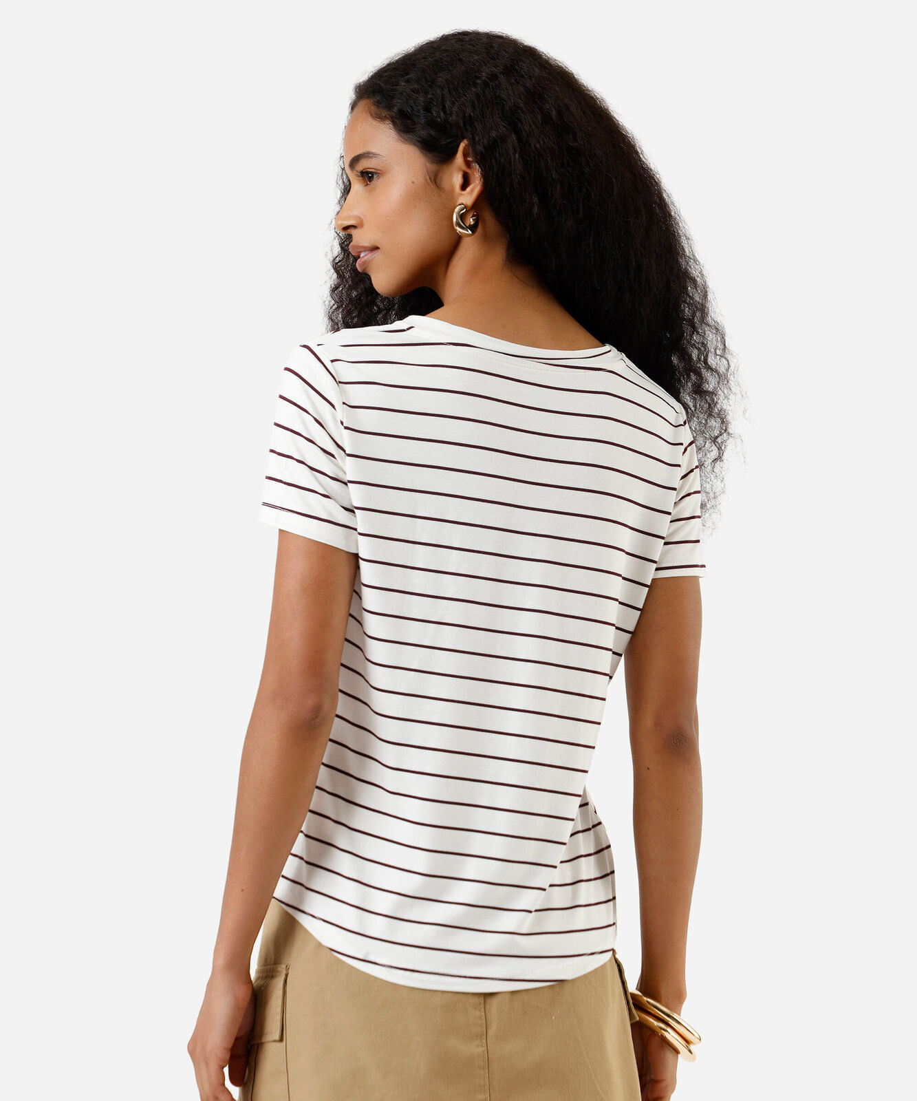 blusa feminina com viscose decote v listrada vinho