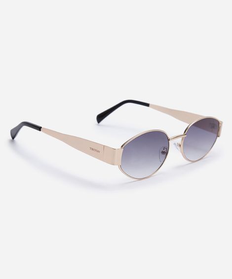 óculos de sol feminino oval de metal triton dourado