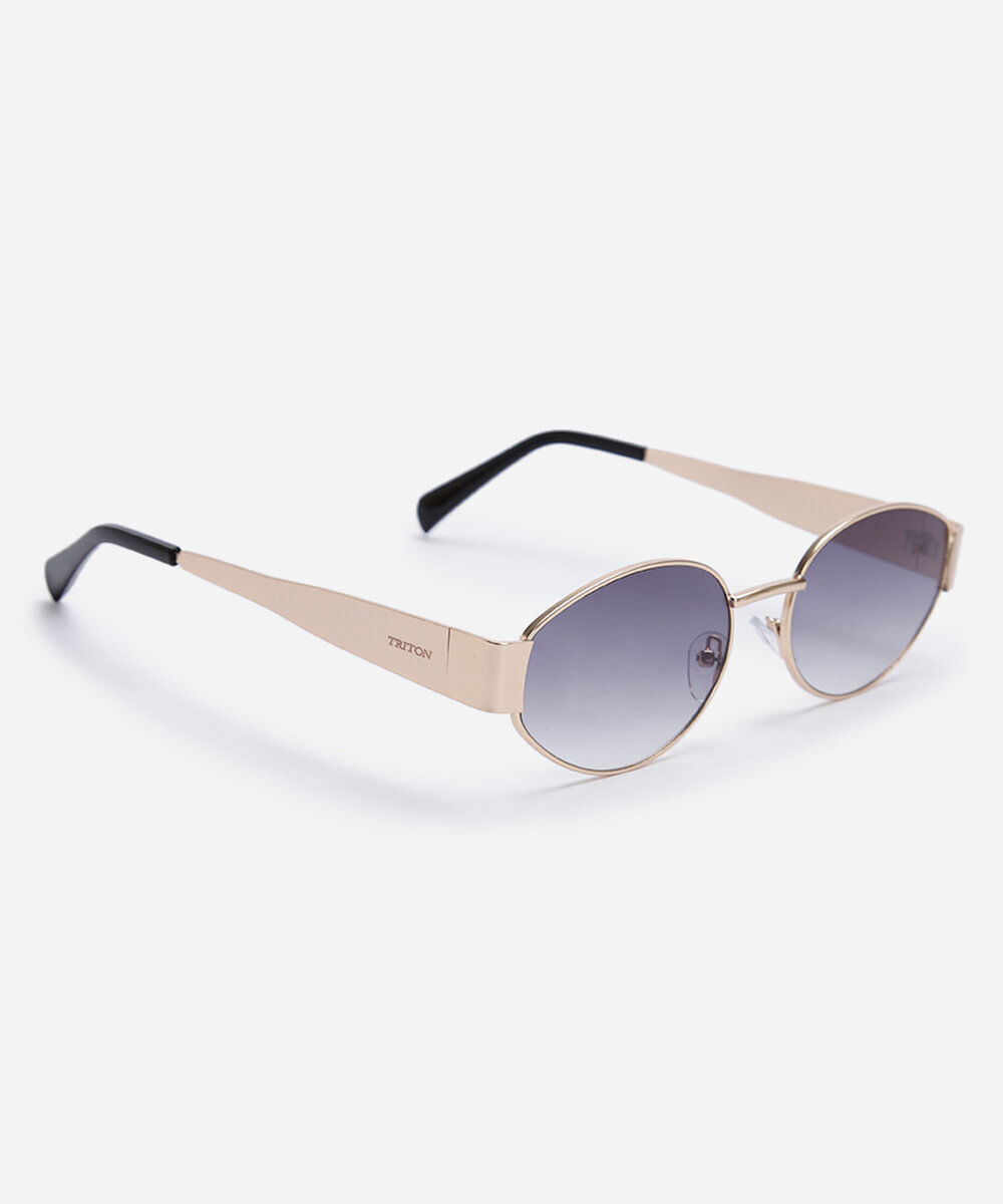óculos de sol feminino oval de metal triton dourado