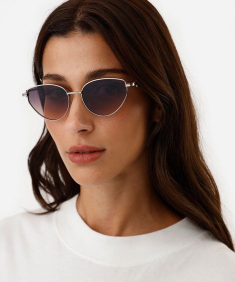 óculos de sol feminino oval de metal triton prateado