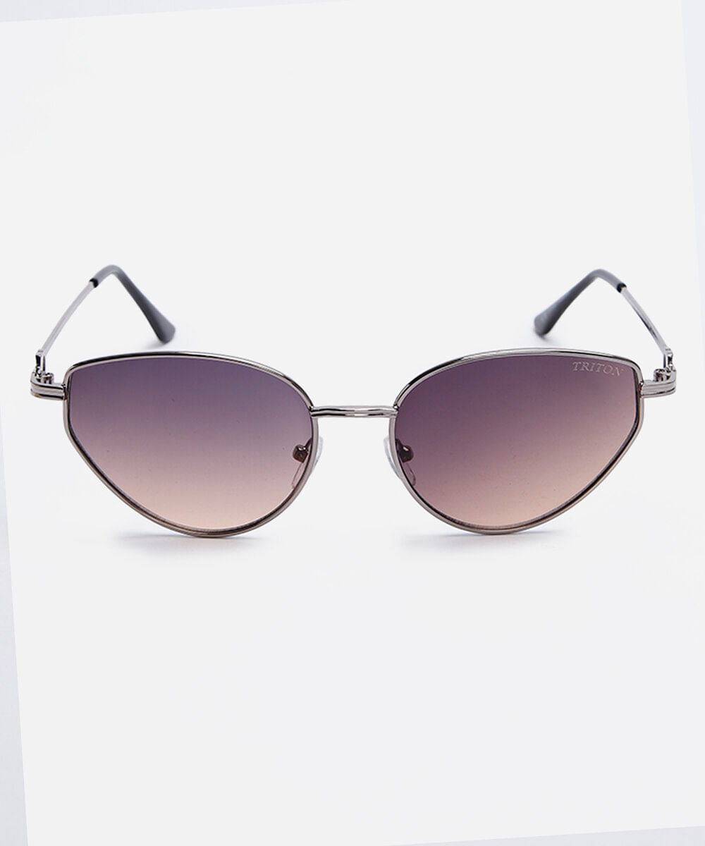 óculos de sol feminino oval de metal triton prateado
