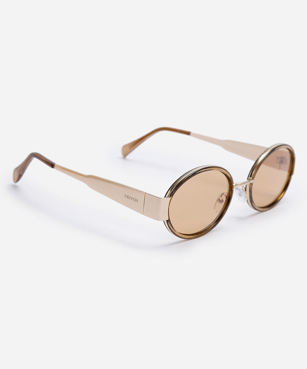 óculos de sol feminino redondo de metal triton dourado