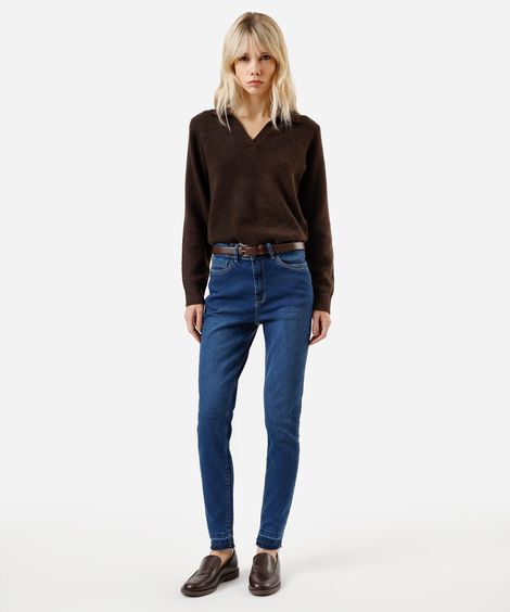 calça skinny feminina jeans com barra a fio cintura alta azul