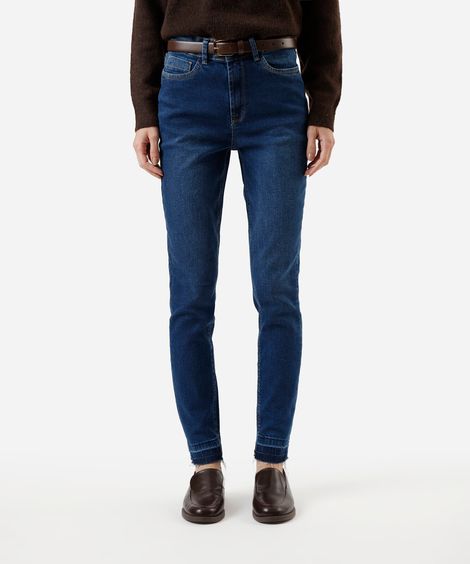 calça skinny feminina jeans com barra a fio cintura alta azul