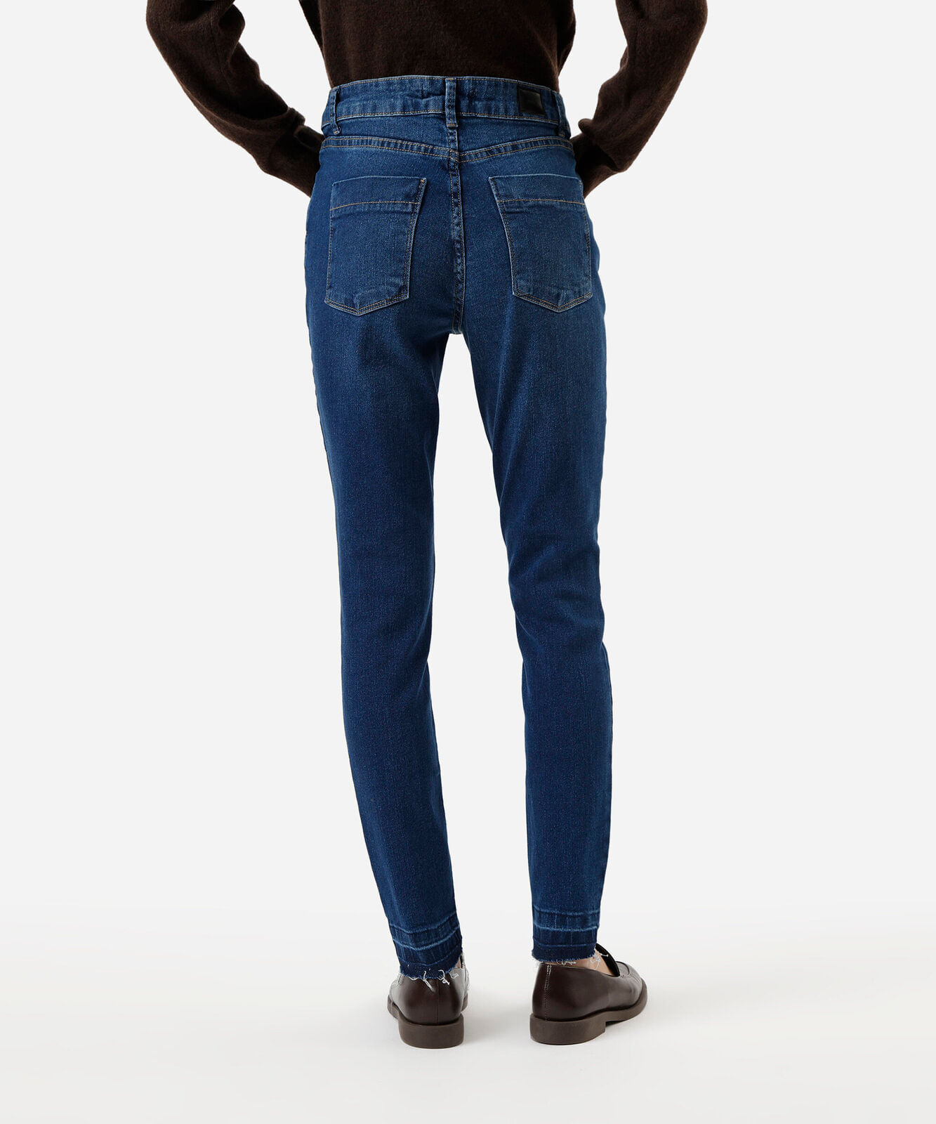calça skinny feminina jeans com barra a fio cintura alta azul