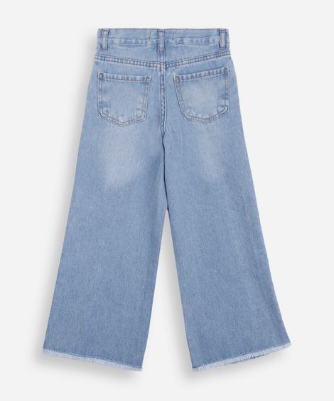 calça wide leg infantil jeans com recorte azul