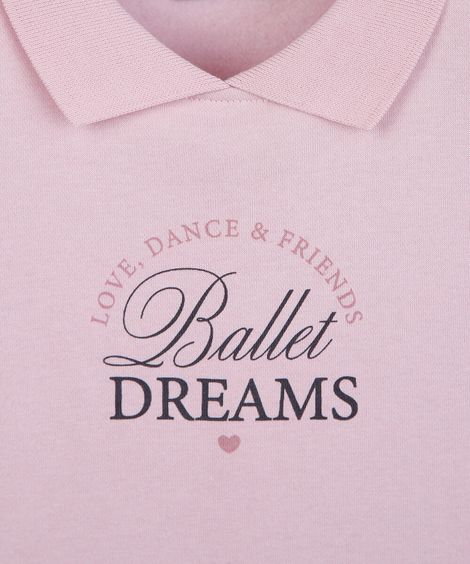 vestido infantil de moletom polo e saia plissada estampada rosa